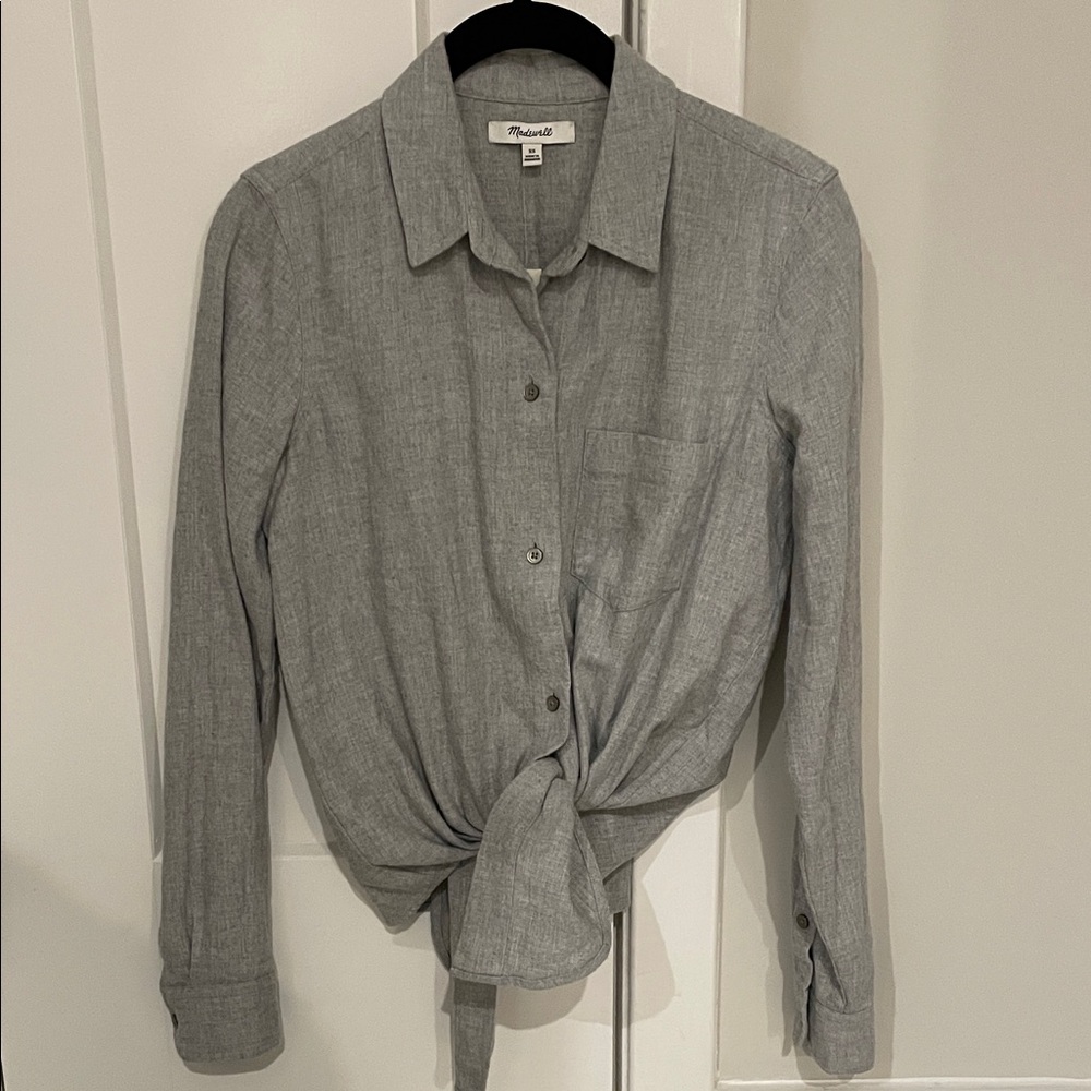 NWT Madewell Gray Flannel Tie-front Blouse